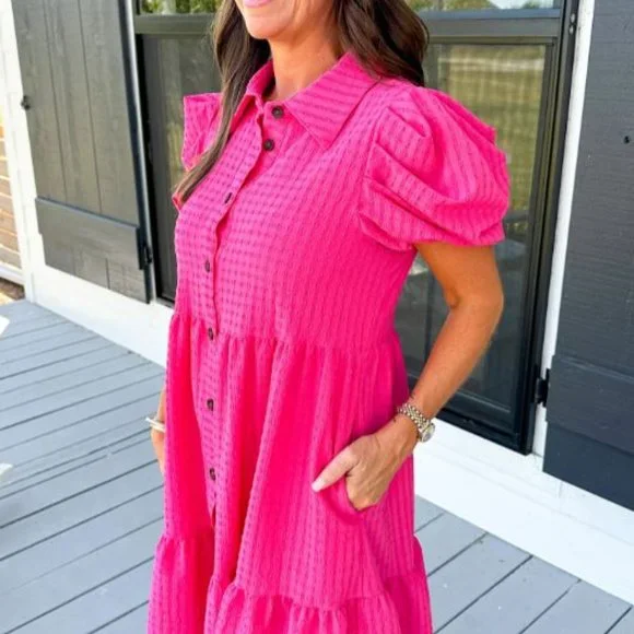 BASIC COLLARED BUTTON DOWN DRESS - LARGE - Picture 2 of 3